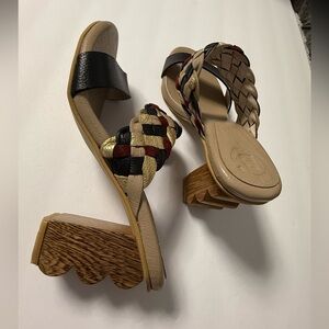 Garcés Bottier Hand-Woven Leather Sandals - Sculpted Wood Heel - Size 7